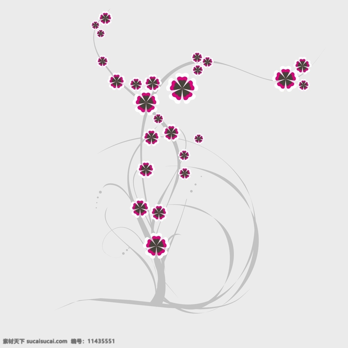 eps格式 花纹底图 时尚 实用 蝴蝶兰 花朵 花纹 清淡 树枝 心形 浅灰底色 矢量图 花纹花边