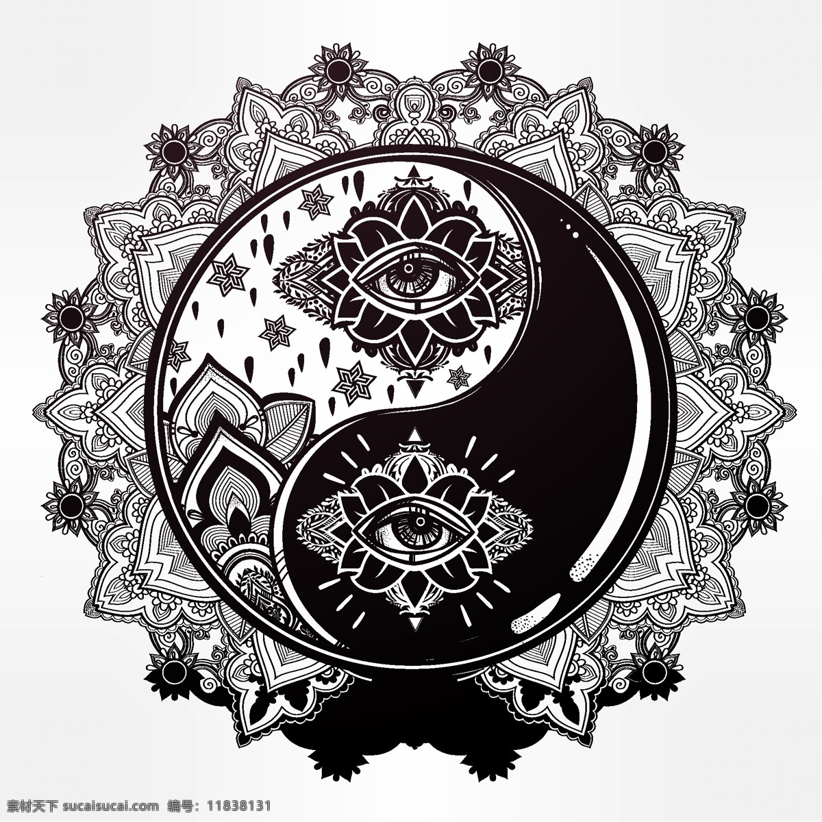 黑白 太极 八卦 装饰 图案 艺术 花纹 圆形 特色