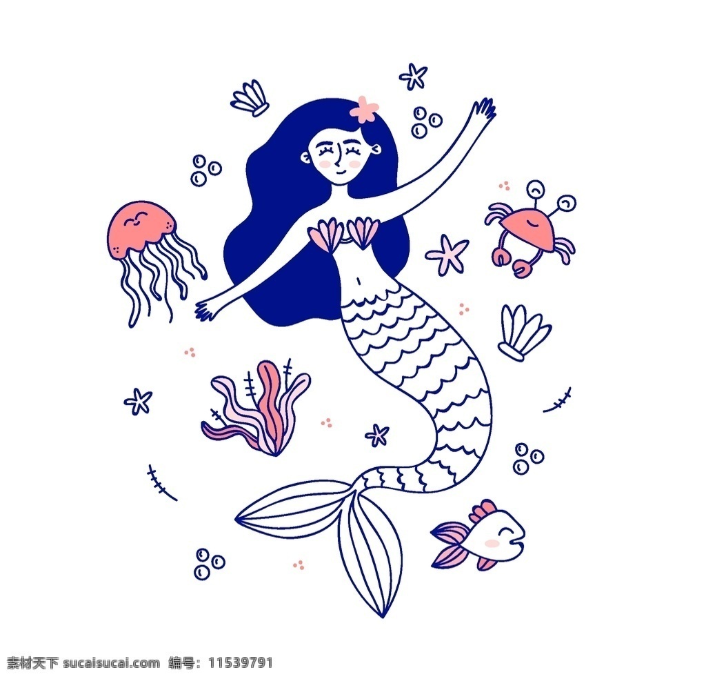卡通美人鱼 童话 ai设计素材 ai矢量图