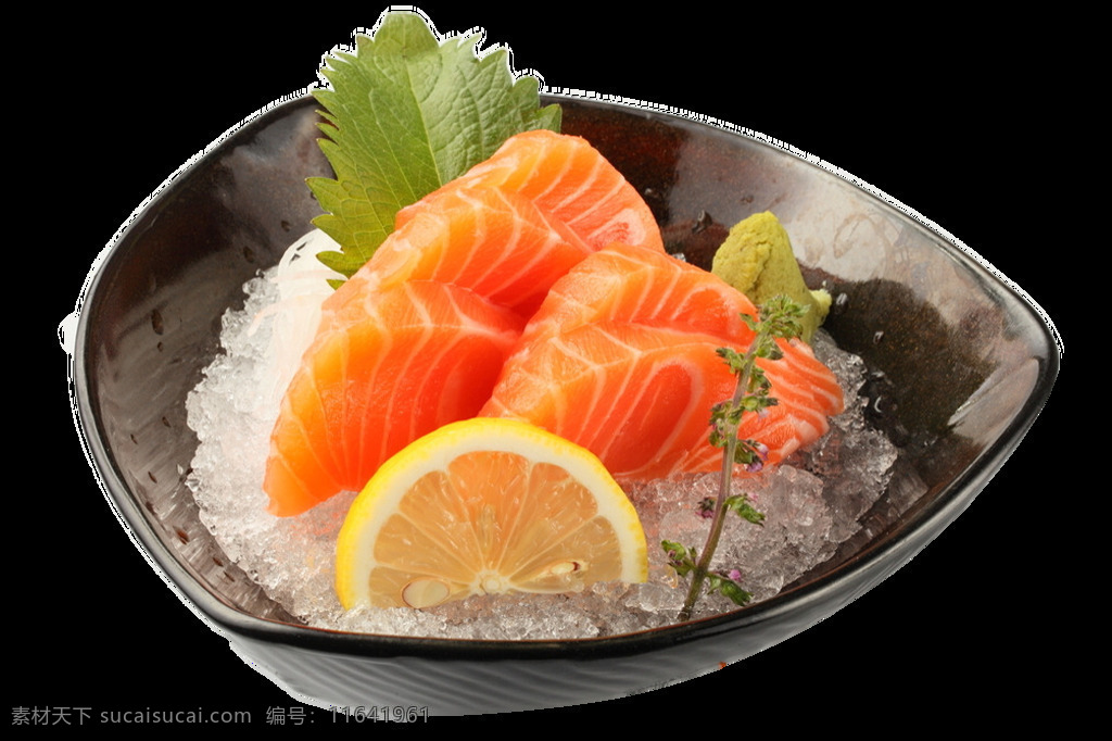 清新 鲜美 日式 三文鱼 料理 美食 产品 实物 冰块 产品实物 日式料理 日式美食 深色盘子 蔬菜