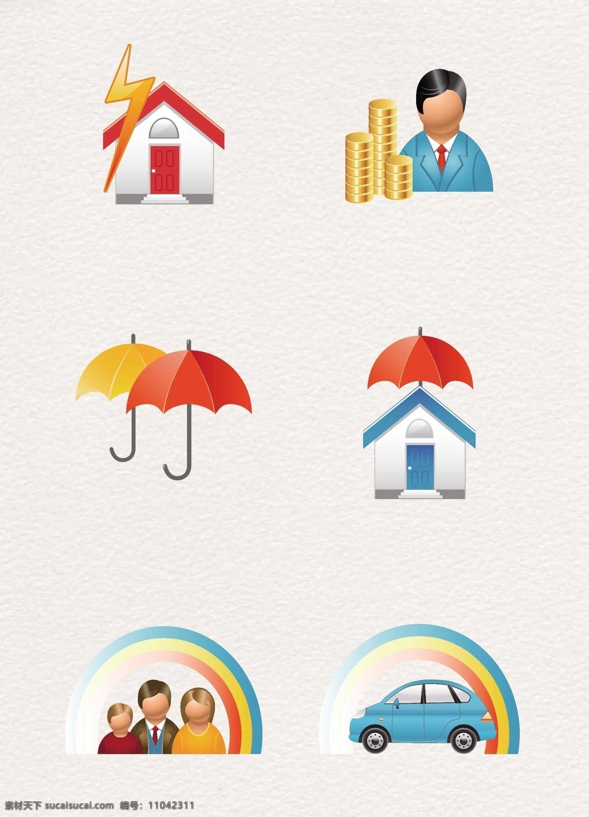 彩色 手绘 保险 业务员 卡通 雨伞 矢量 房屋保险 保险员 车子 人身保险