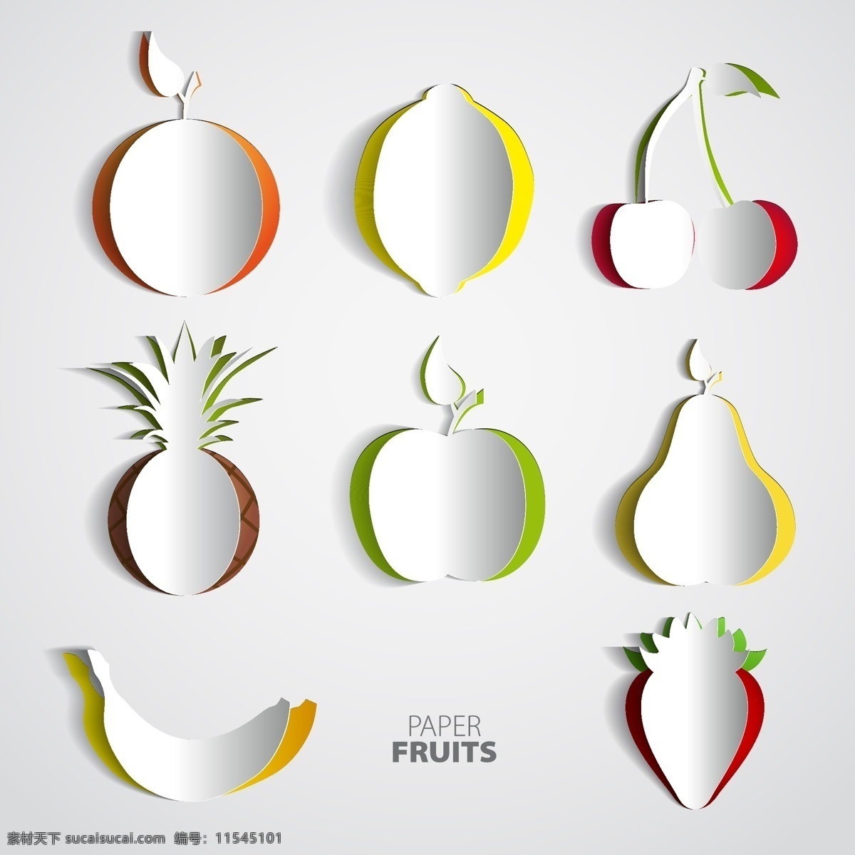 纸 向量 水果 苹果 香蕉 草莓 樱桃 芒果 纸向量设计 水果设计 设计图 生活百科 矢量素材 白色