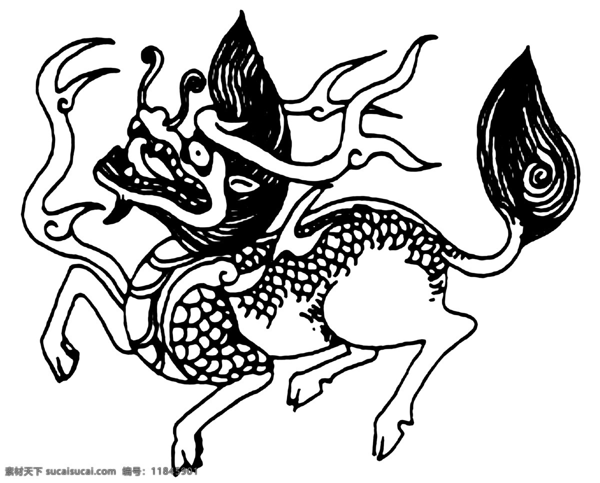 瑞兽纹样 传统 图案 传统图案 设计素材 动物图案 装饰图案 书画美术 白色