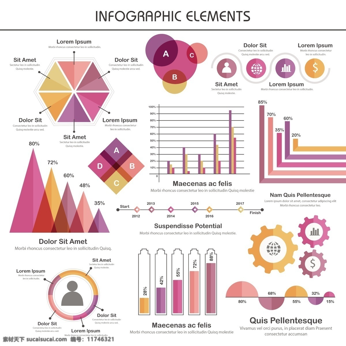 图表 元素 橙色 紫色 调 业务 模板 几何 图形 营销 色 图 丰富多彩的 紫色的 装饰 六边形 过程 信息图表元素 图表模板 数据 圆形元素