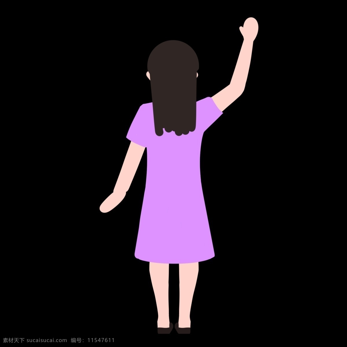 紫色 裙子 招手 女孩 打招呼 手势