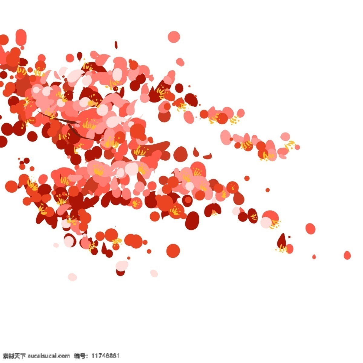 红色 油画 梅花 插画 叶子 树叶 卡通 彩色 水彩 创意 手绘 绘画元素 现代 简约 装饰 图案