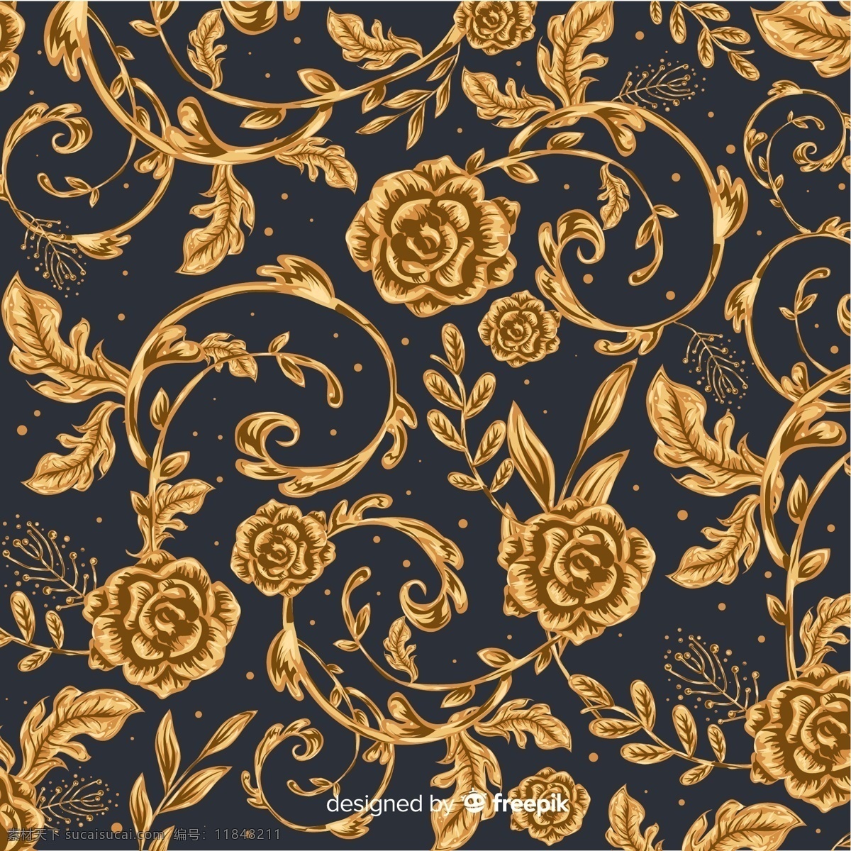 金色 玫瑰花 背景 花纹 花卉 背景与底纹 底纹边框 背景底纹