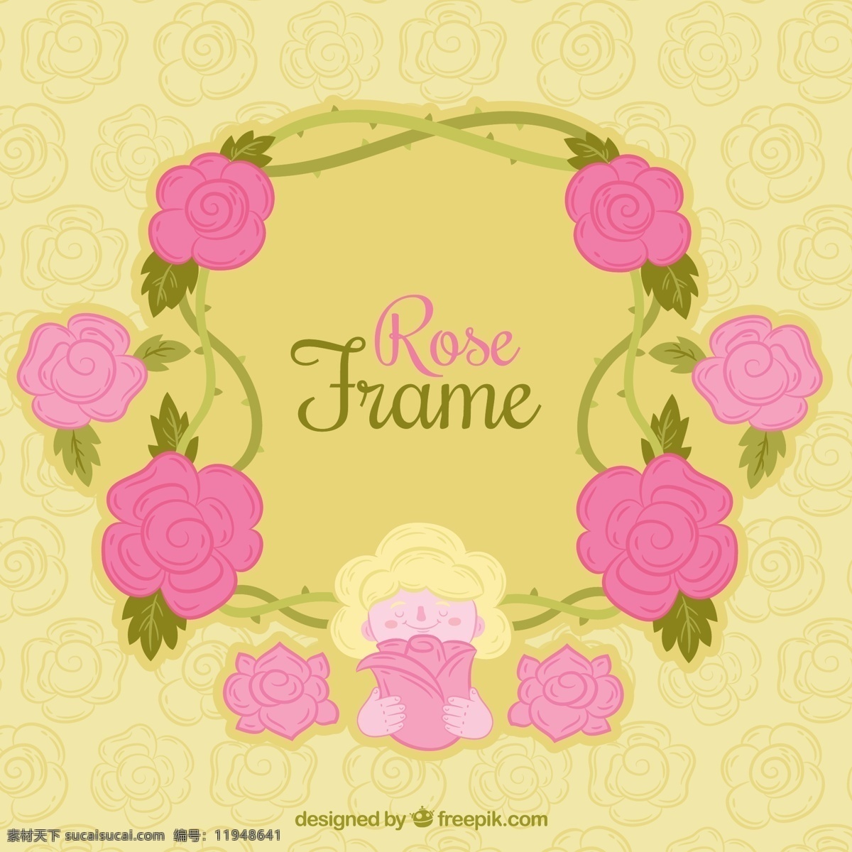 粉红色 玫瑰 围 成 好看 边框 矢量 设计素材