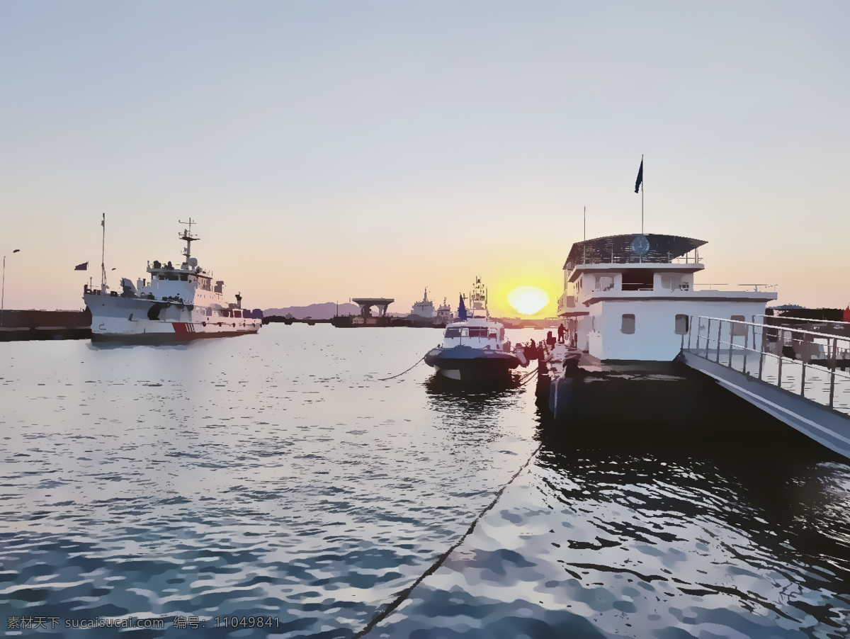 小艇码头图片 海边 小艇 码头 日出 美景