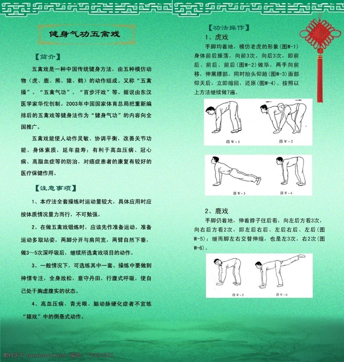 五禽戏 二 折页 反面 二折页 中医药 养生 传统体育 中国结 分层