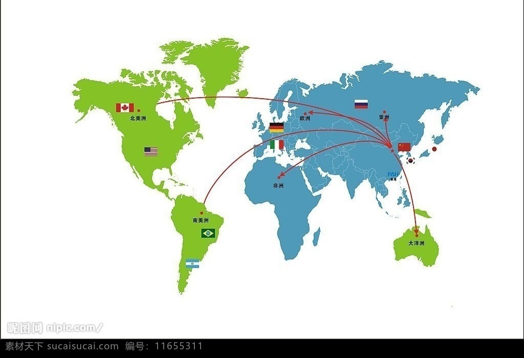 全球战略图 世界 五大洲 国旗 生活百科 矢量图库