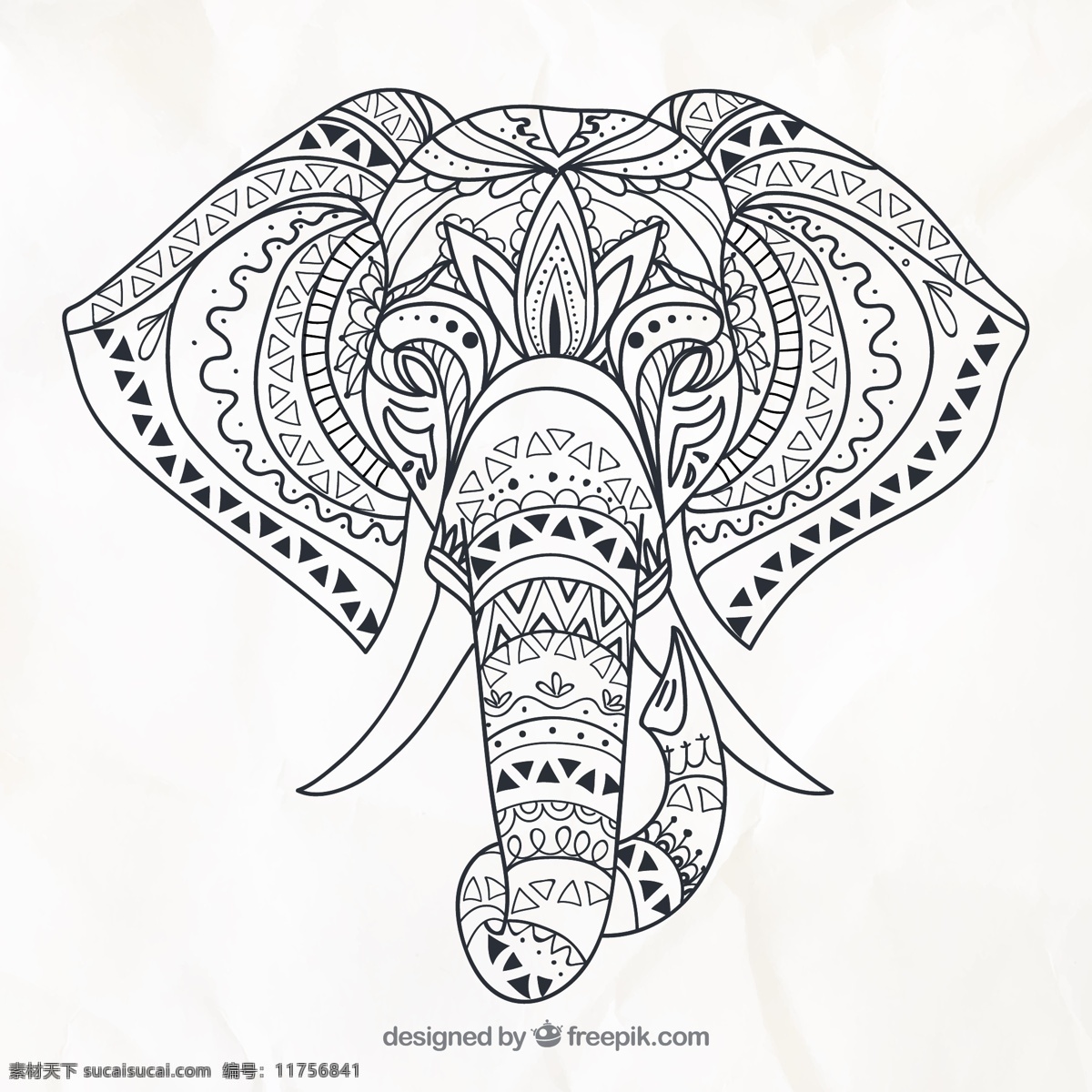 手绘大象图腾 大象 手绘 民族 图腾 复古 花纹 纹身