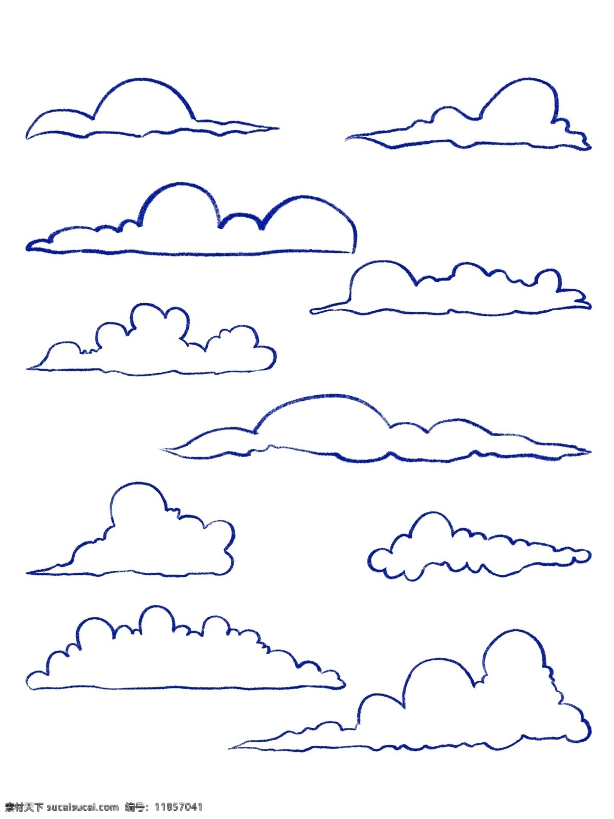 原创 手绘 简笔 线条 白云 卡通 云朵 云层 云 白色 手账
