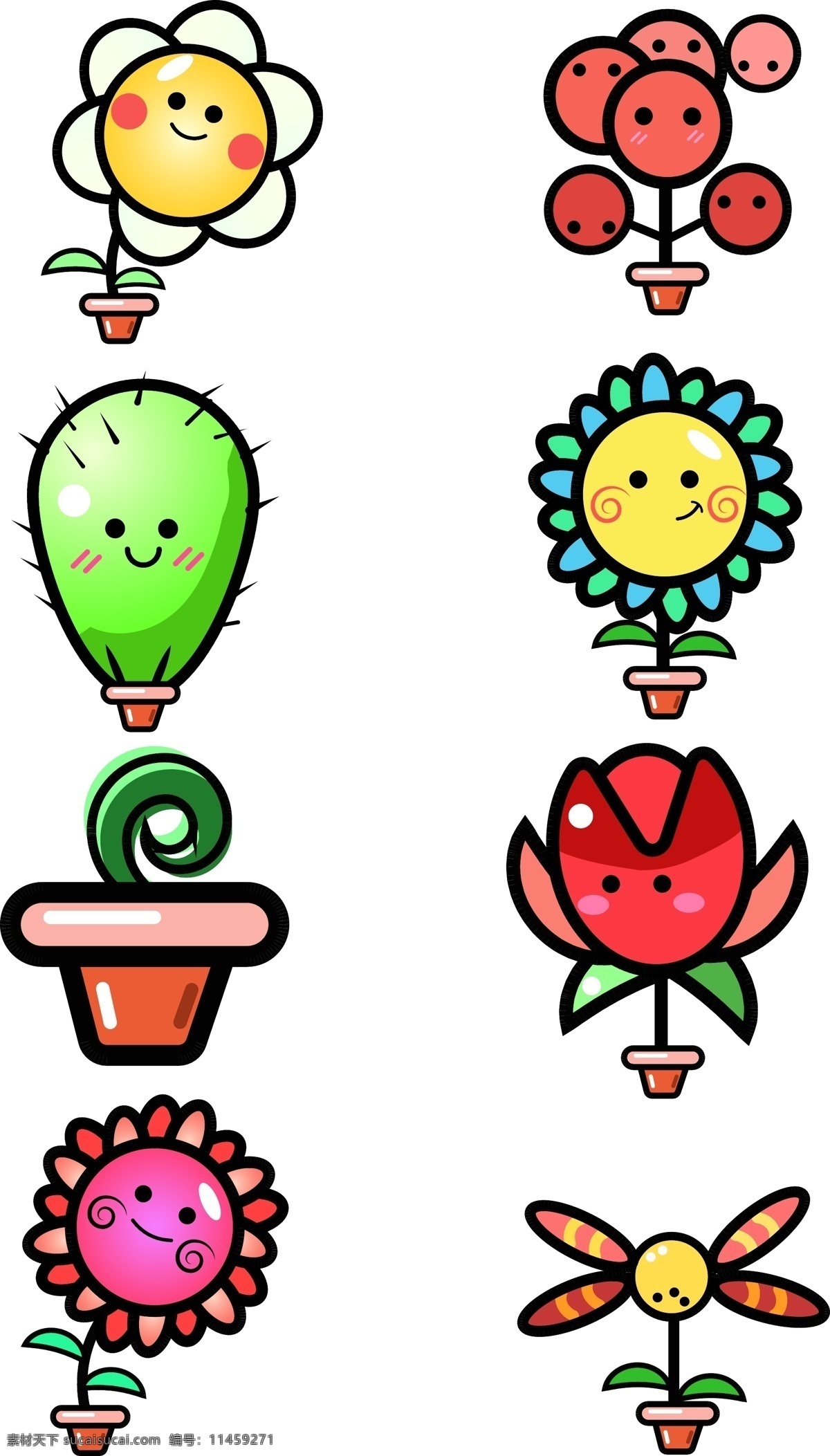 可爱 创意 花卉 植物 表情 商用 元素 简约 卡通可爱