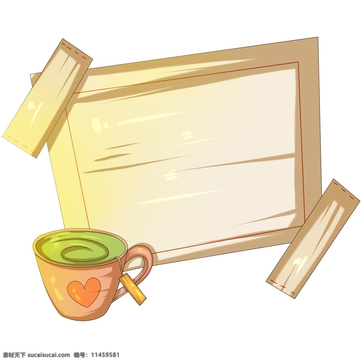 爱心 绿茶 边框 插画 爱心绿茶边框 粉色的杯子 饮料 饮品 公示栏 字幕框 黄色边框 可爱的边框 手绘边框插画