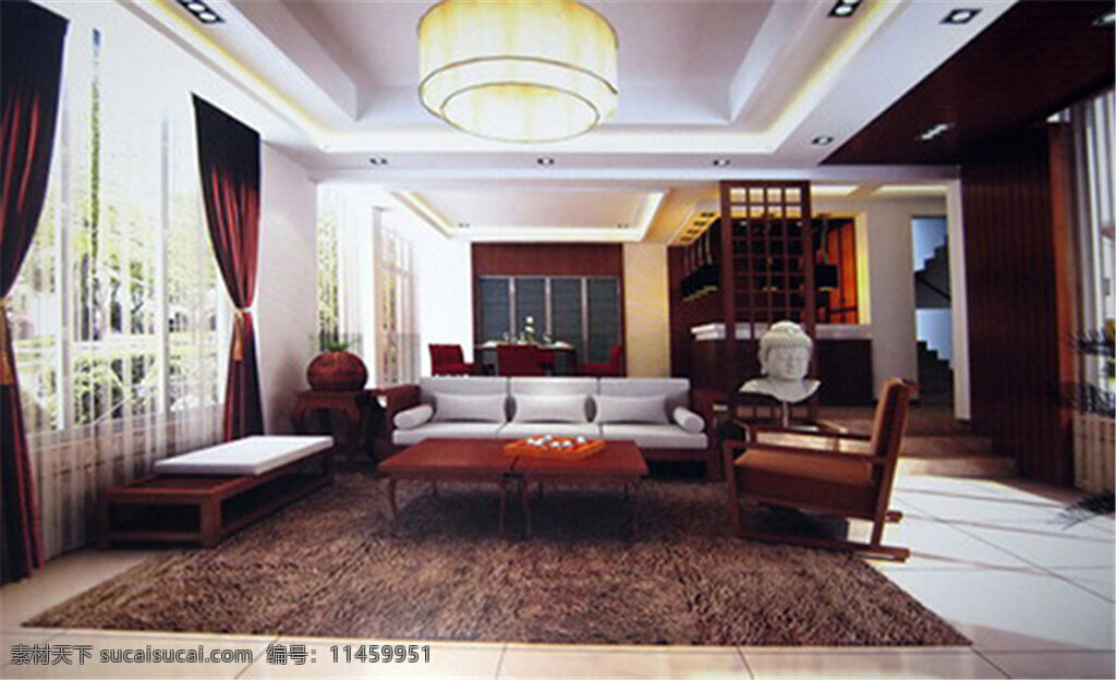 中式 客厅 模型 3d模型 室内设计 客厅模型 黑色
