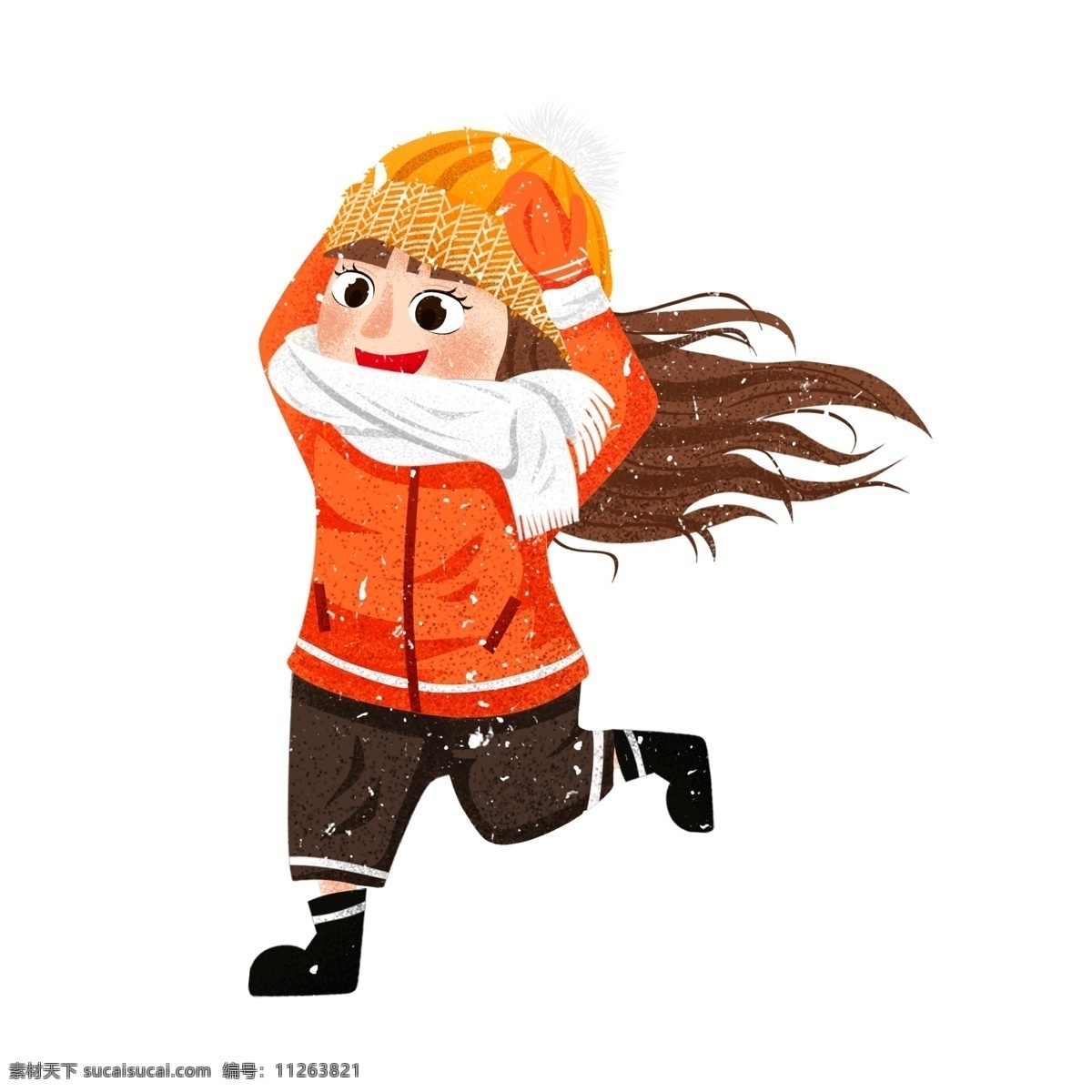 风雪 中 奔跑 可爱 小女孩 元素 卡通 雪花 女孩 冬季 彩绘 儿童 人物设计