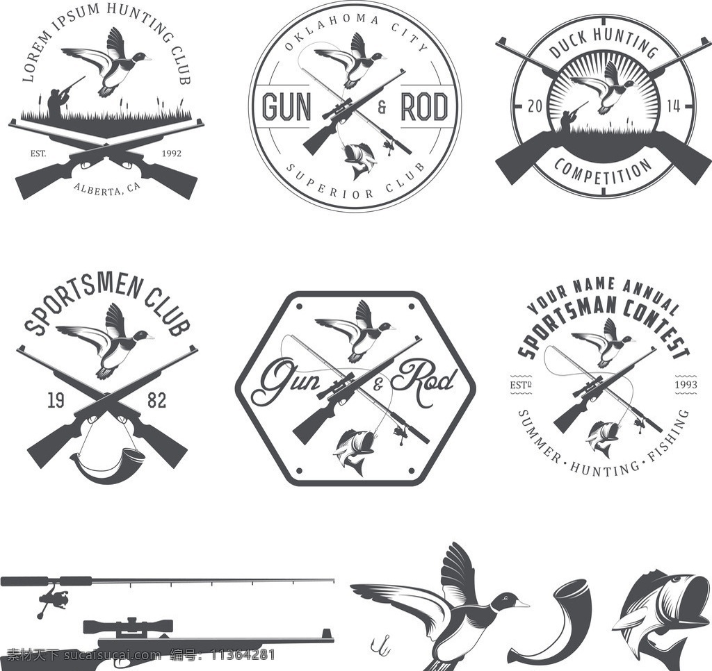 狩猎标签 狩猎 打猎 枪 猎枪 剪影 野生动物 鹿 鹿角 射击 枪击 打枪 图标 标志 标签 logo 小图标 标识标志图标 矢量