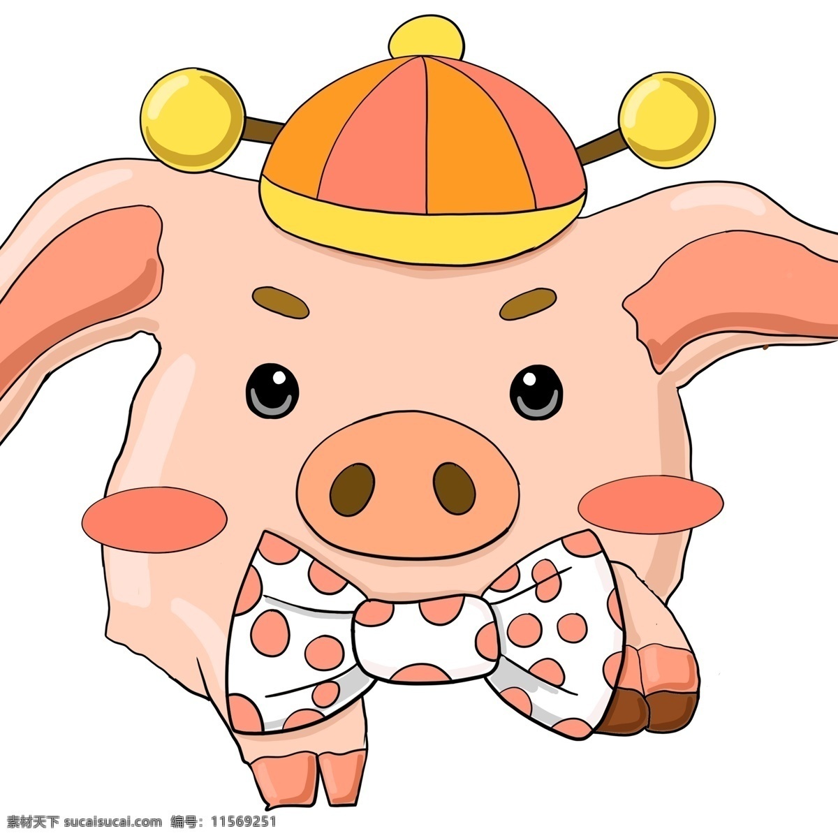 卡通 粉红色 小 猪 中国风 喜庆 春节 插画 财神帽子 小猪 新年 猪年 2019年 过年 小猪形象 猪年形象