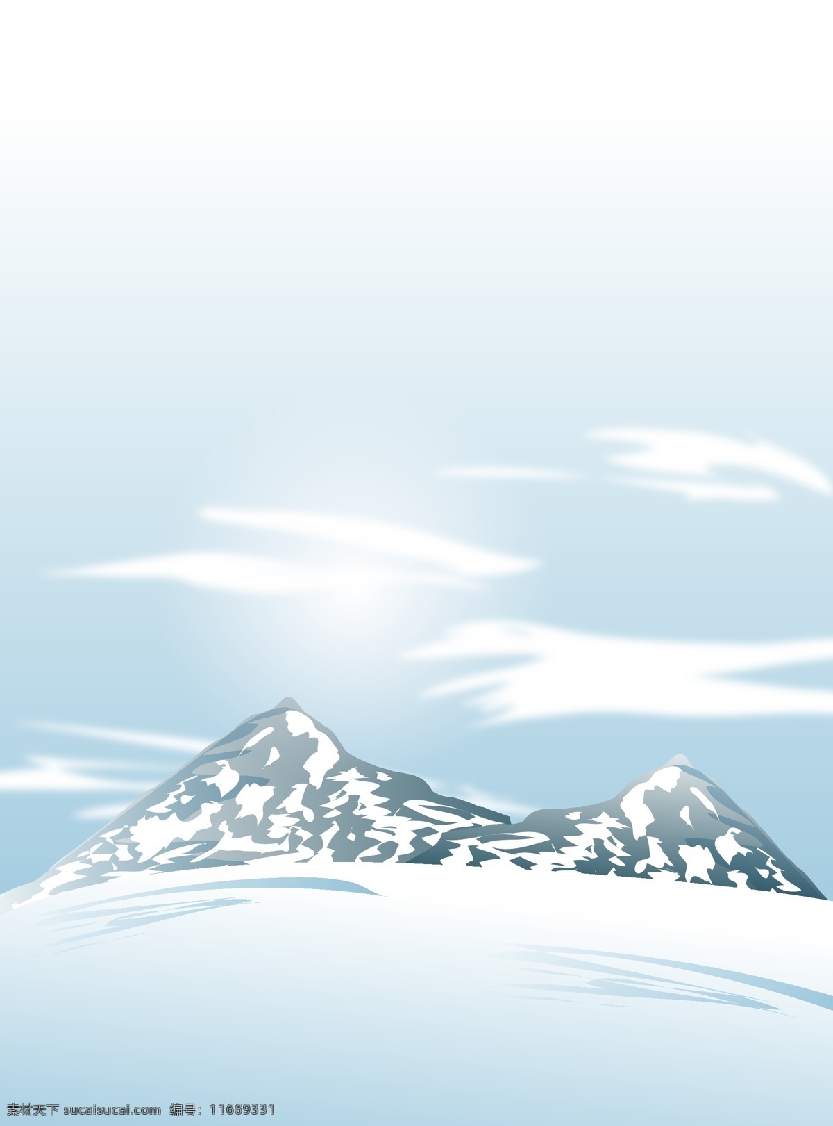 矢量 卡通 文艺 冬季 雪山 背景 淡色 蓝色 云雾 海报 童趣 手绘