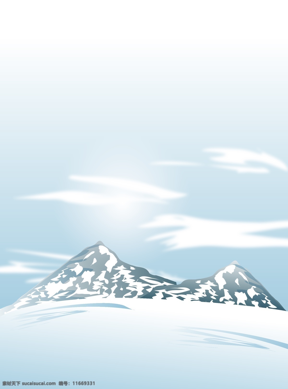 矢量 卡通 文艺 冬季 雪山 背景 淡色 蓝色 云雾 海报 童趣 手绘