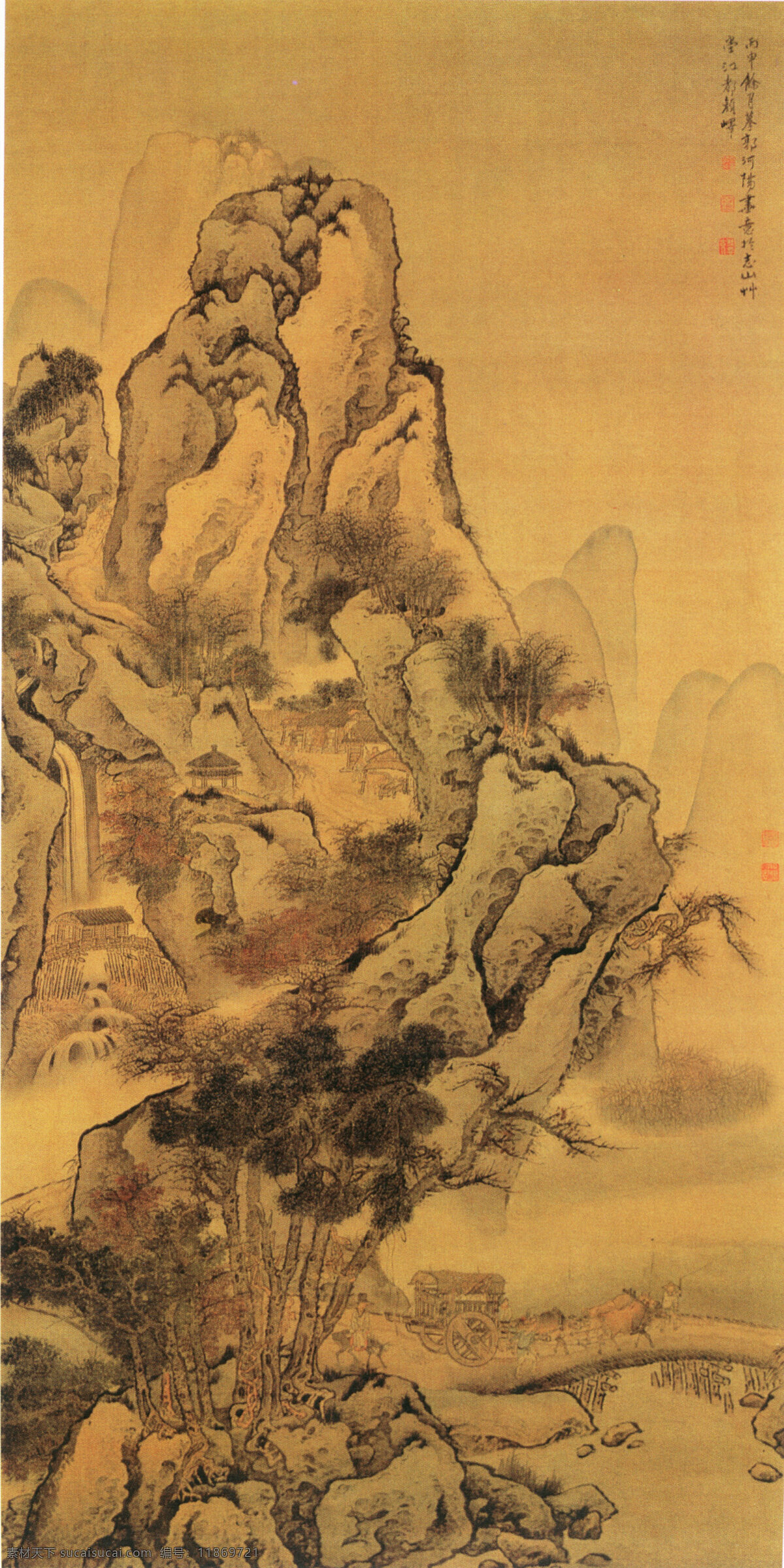 奇 山 楼宇 古画 国画 绘画 奇山 家居装饰素材 山水风景画