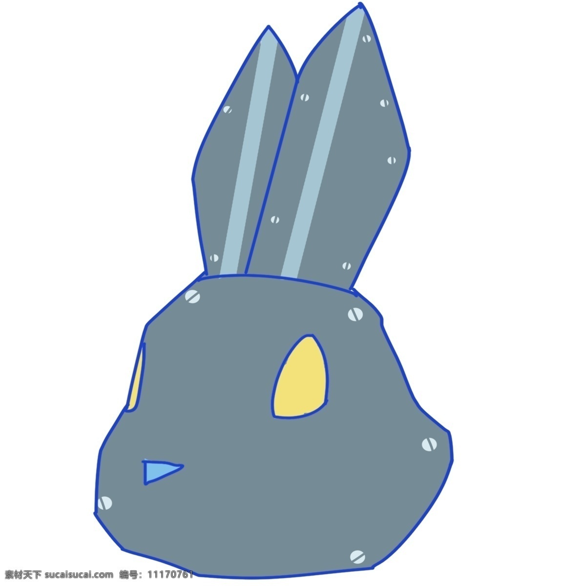 灰色 兔子 头 复活节 插图 黄色眼睛 灰色兔子头 立体耳朵 复活节兔子 图案兔子 卡通兔子 动物兔子 简约的兔子
