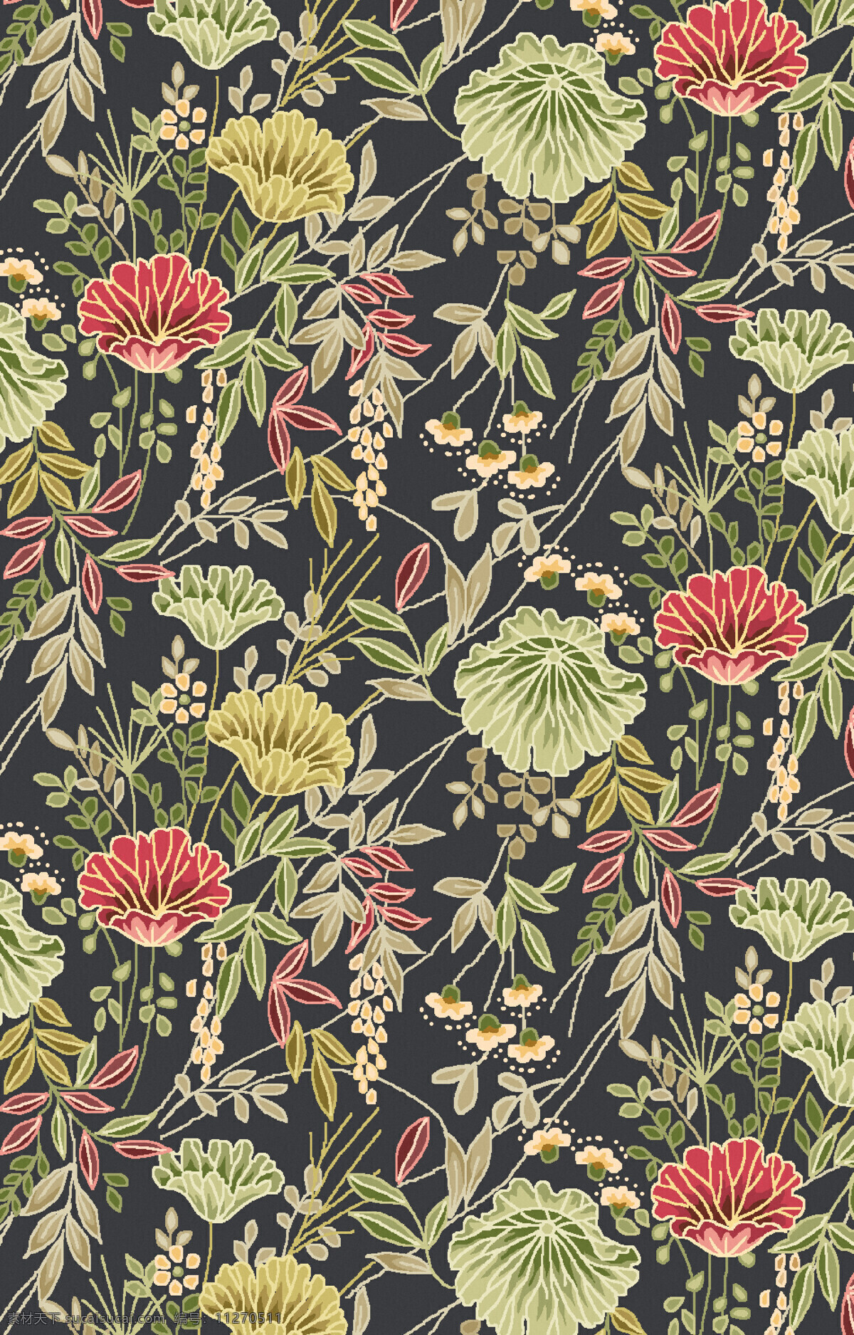 满铺花卉植物 纺织面料 沙发布艺 纹饰 纹样 地毯图案设计 花卉植物围边 底纹边框 背景底纹