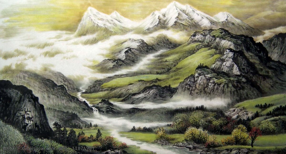 国画山水 国画 山水 水墨 横幅 现代 国画艺术 文化艺术 绘画书法