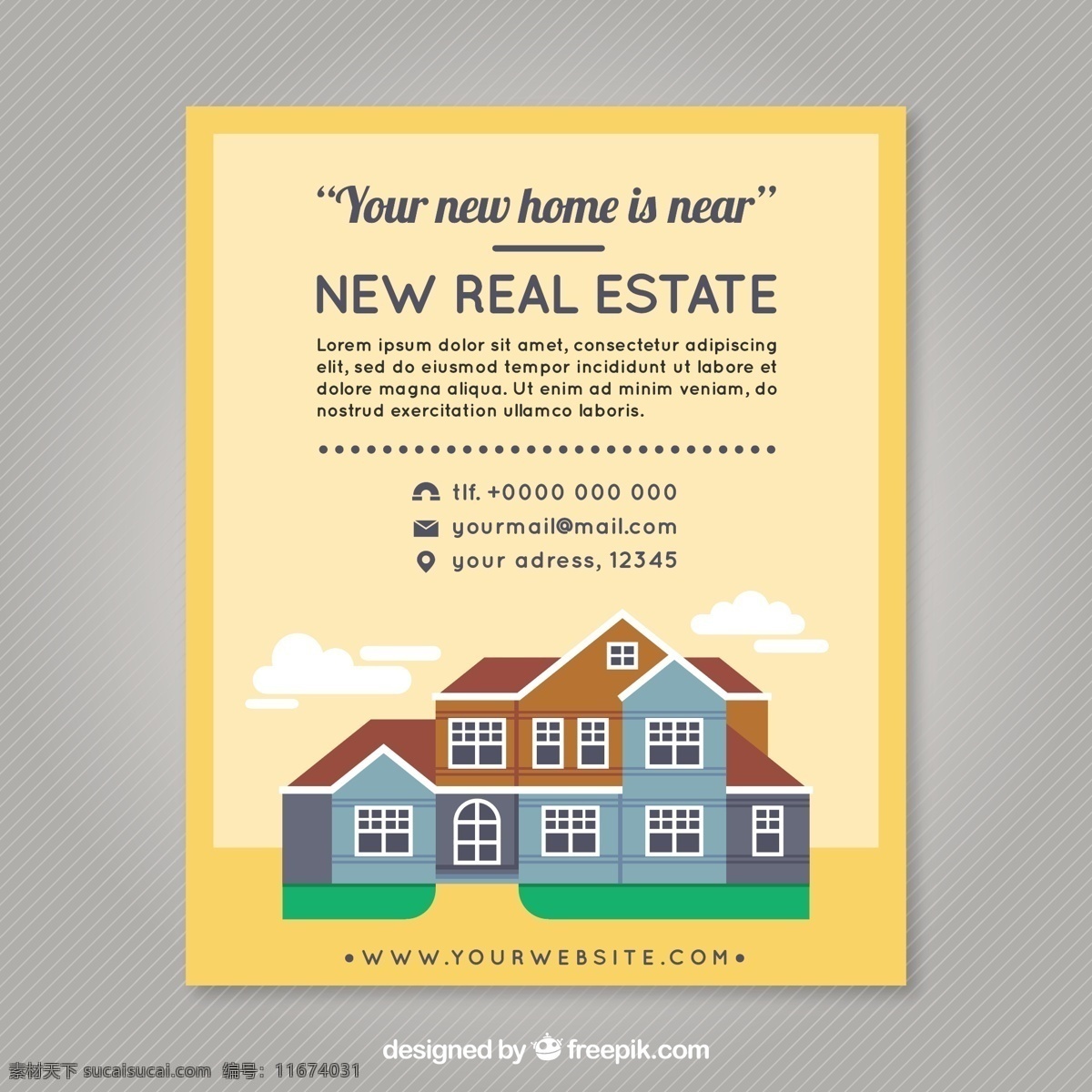 房地产 传单 可爱 房子 小册子 商务 销售 建筑 房屋 模板 平面 公司 平面设计 宣传单 黄色