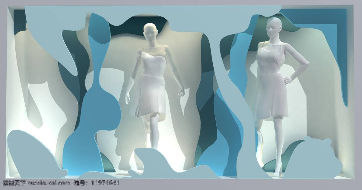 女装 橱窗 3d设计 抽象 蓝色 雪人 山洞 3d模型素材 其他3d模型