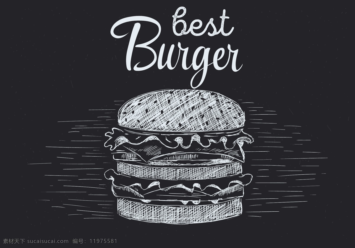 黑板 手绘 汉堡 插画 汉堡插画 手绘汉堡 粉笔画 矢量素材 手绘食物 食物 美食