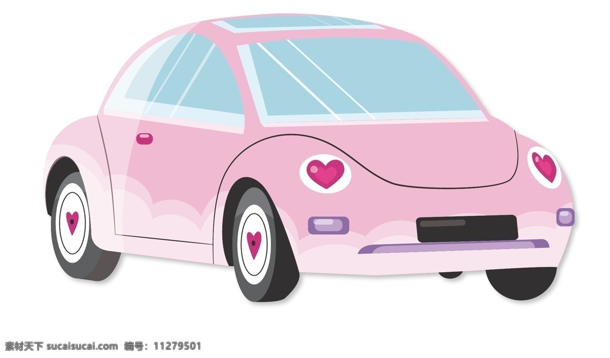 手绘 矢量 汽车 元素 交通工具 ai元素 粉色 免扣元素