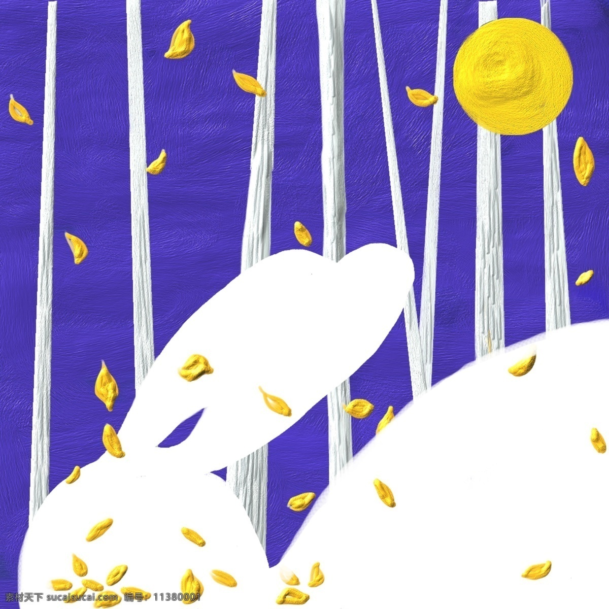秋日插画设计 秋 中秋 月亮 插画 手绘 原创 兔子 秋季背景插画 秋天