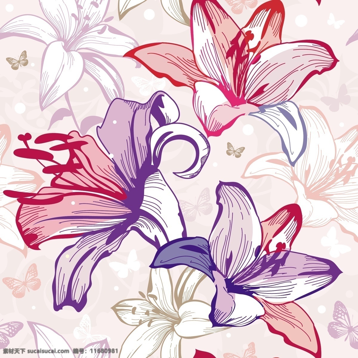 矢量 精美 手绘 鲜花 背景 底纹 花纹 纹样 矢量图 花纹花边
