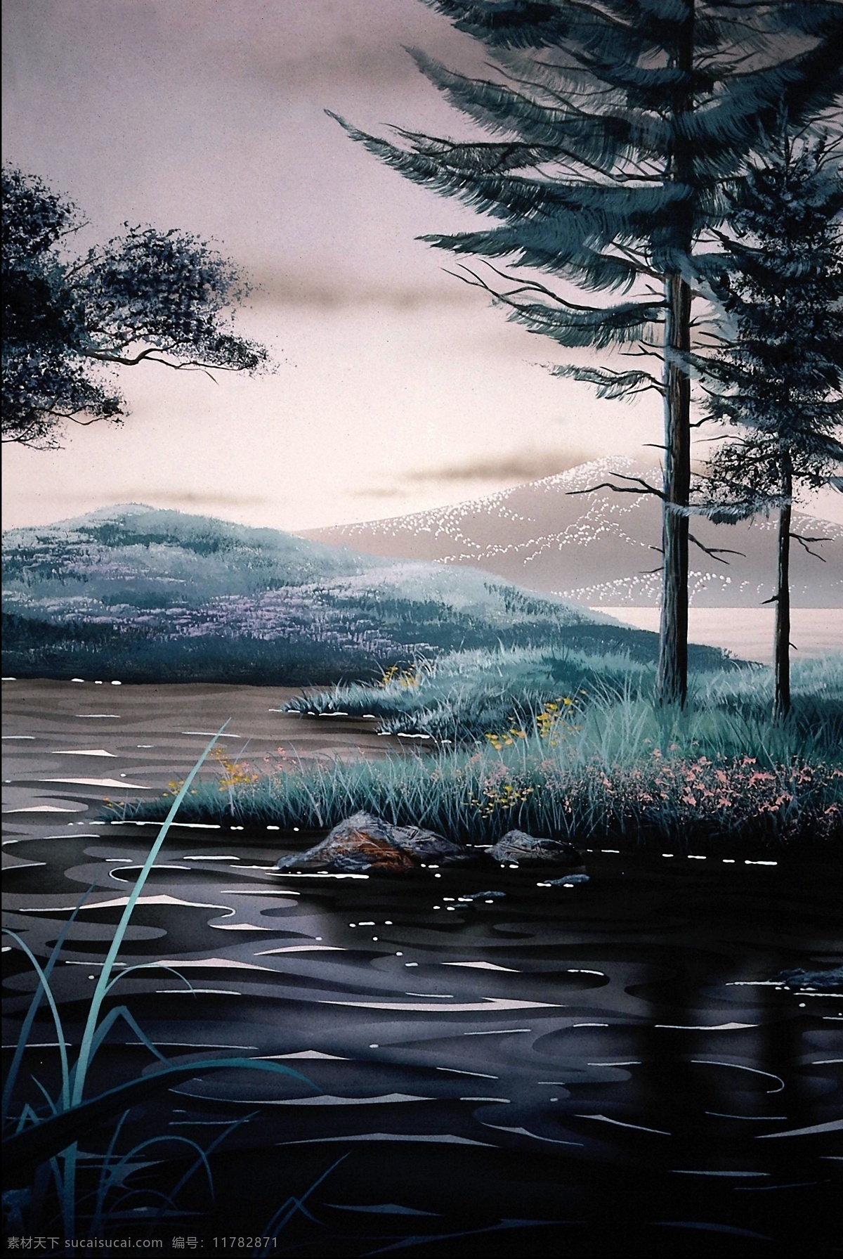 自然风景 丙烯画 装饰画 设计素材 丙烯画篇 装饰画篇 书画美术 黑色
