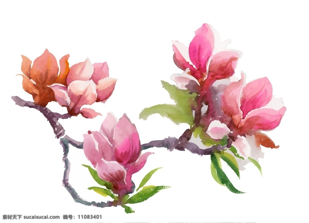 卡通 花枝 花朵 水彩 手绘 矢量 文件 粉色 树枝 花束 花园 夏天 中国风 国画 小花 鲜花 植物 装饰 印刷 高清
