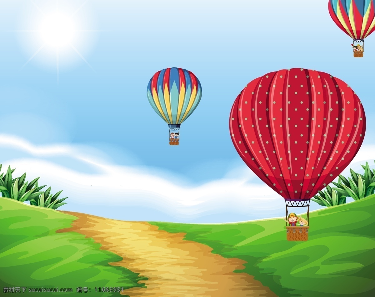 卡通热气球 气球背景 热气球 白云 矢量 庆祝 卡通设计 生日气球