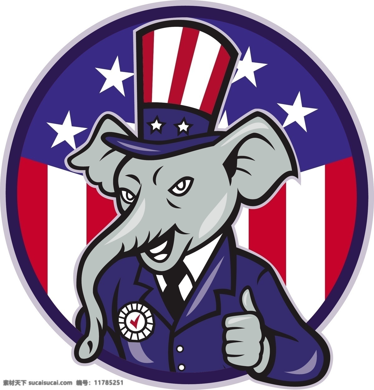 共和党 大象 吉祥物 竖起 美国 国旗 白色
