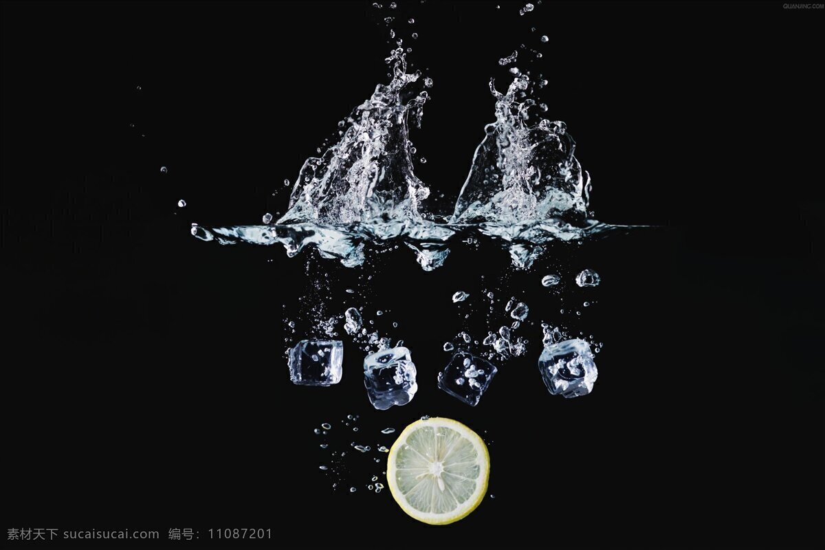 水花免费下载 溅起的水花 柠檬 水中的冰块 水中的水果 背景图片