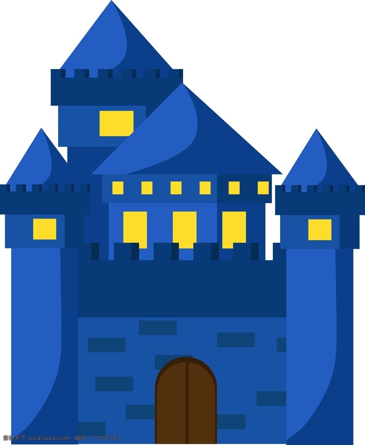 深蓝色 城堡 装饰 插画 深蓝色城堡 夜晚城堡 黄色的灯光 房屋建筑 梦幻城堡 漂亮的城堡 卡通城堡插画