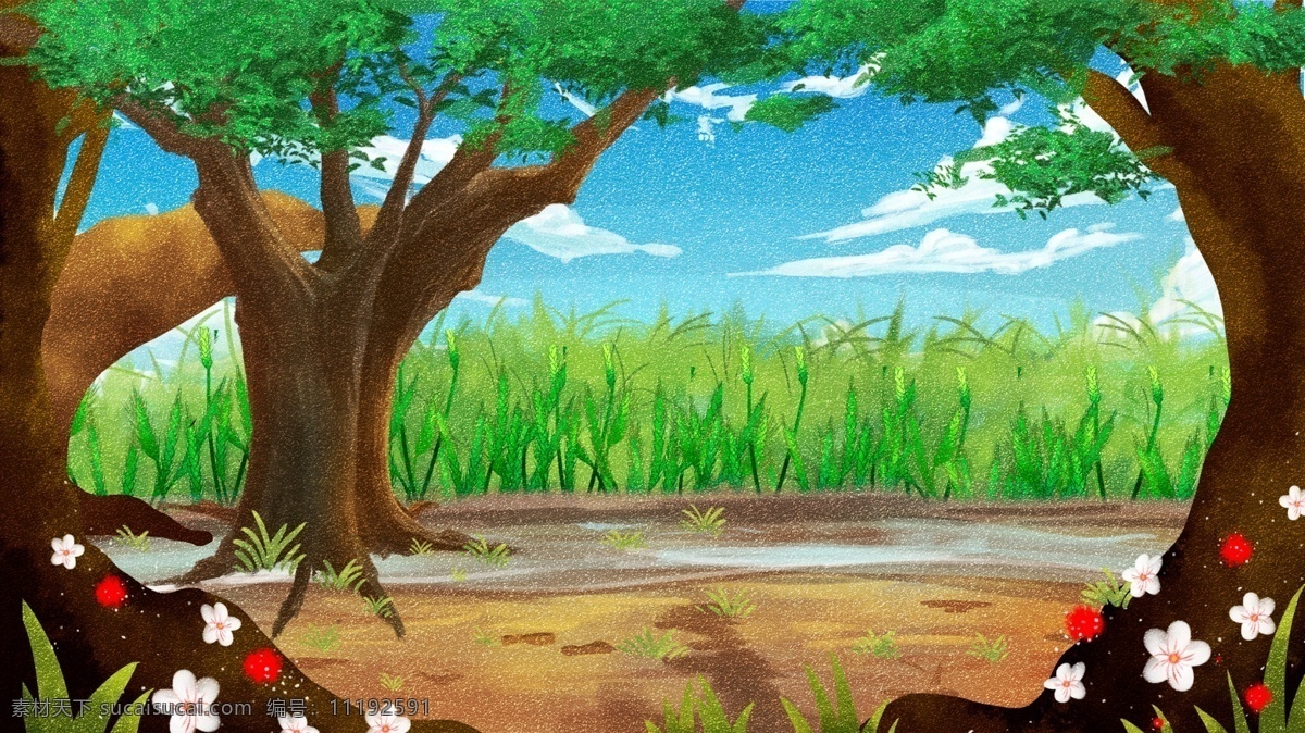 春季 唯美 手绘 树林 背景 手绘背景 森系背景 树林背景 树叶背景 治愈系背景 插画背景 植物背景