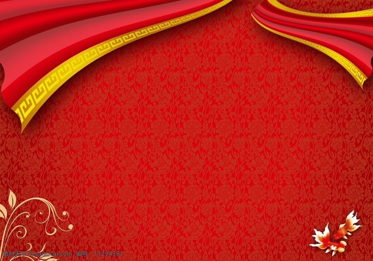 红色 背景 金鱼 底纹 花边 展板模板 广告设计模板 源文件