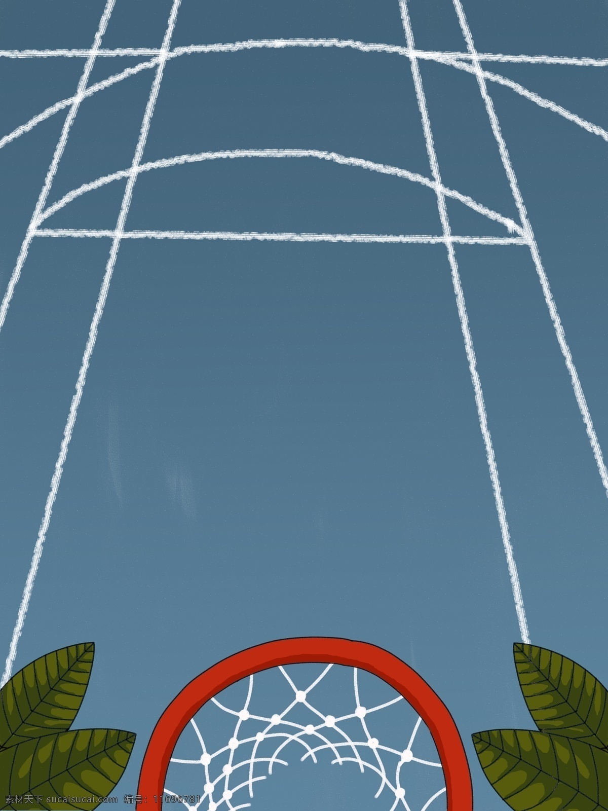 手绘 篮球 场景 背景 篮球框 通用背景 彩色背景 广告展板背景 植物 蓝球场