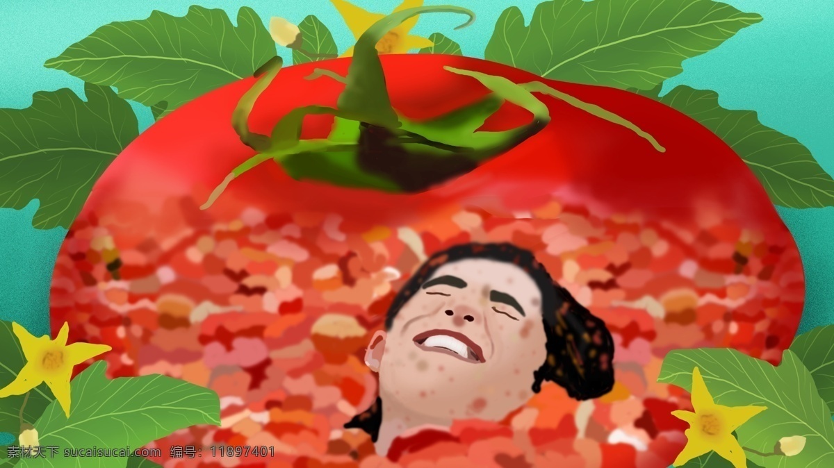 西班牙番茄节 节日 红色 蔬菜 西红柿 叶子 西方节日 番茄 水果