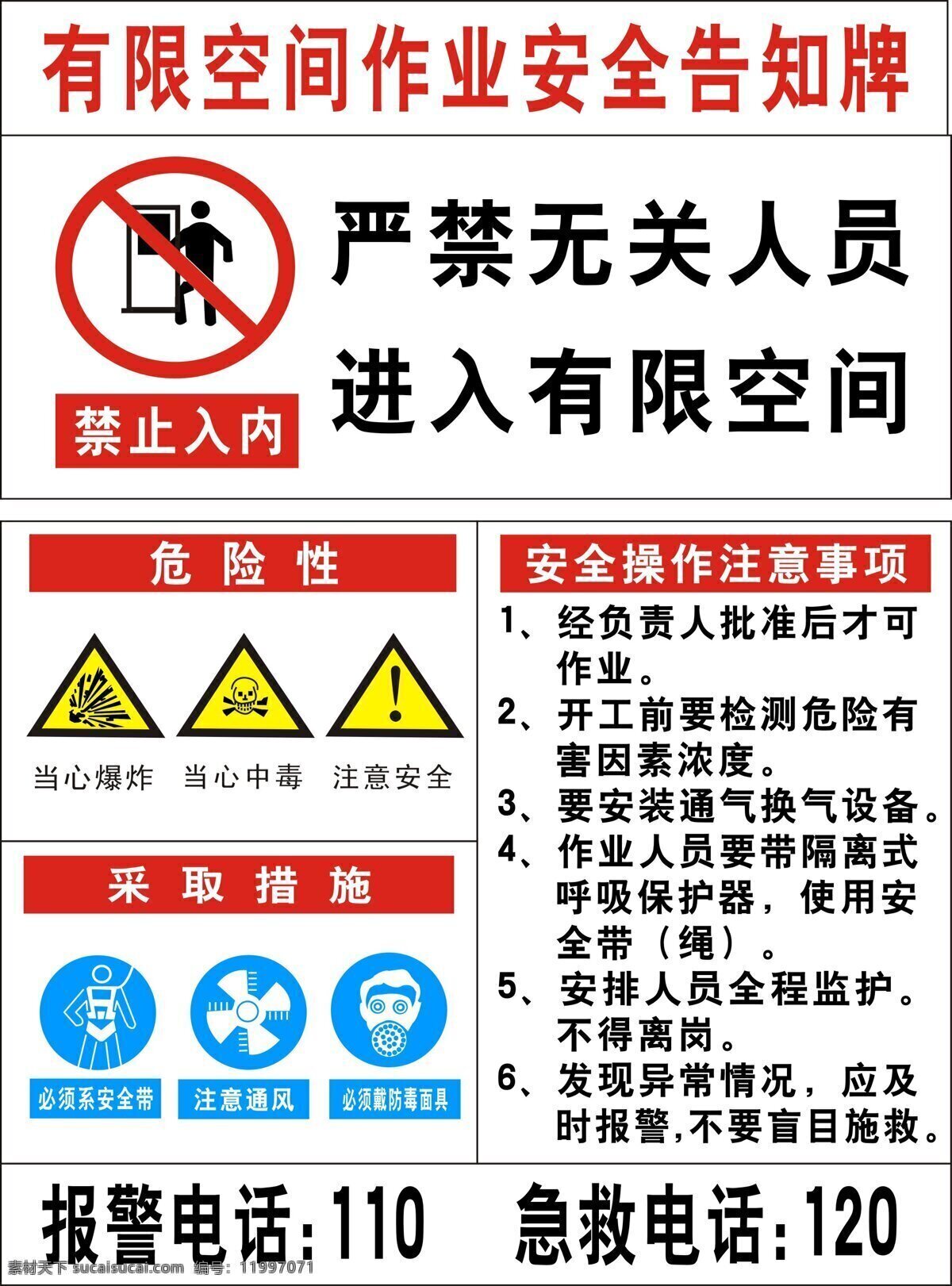 有限 空间 作业 安全 告知 牌 当心爆炸 当心中毒 注意安全 必须系安全带 注意通风 防毒面具 生活百科