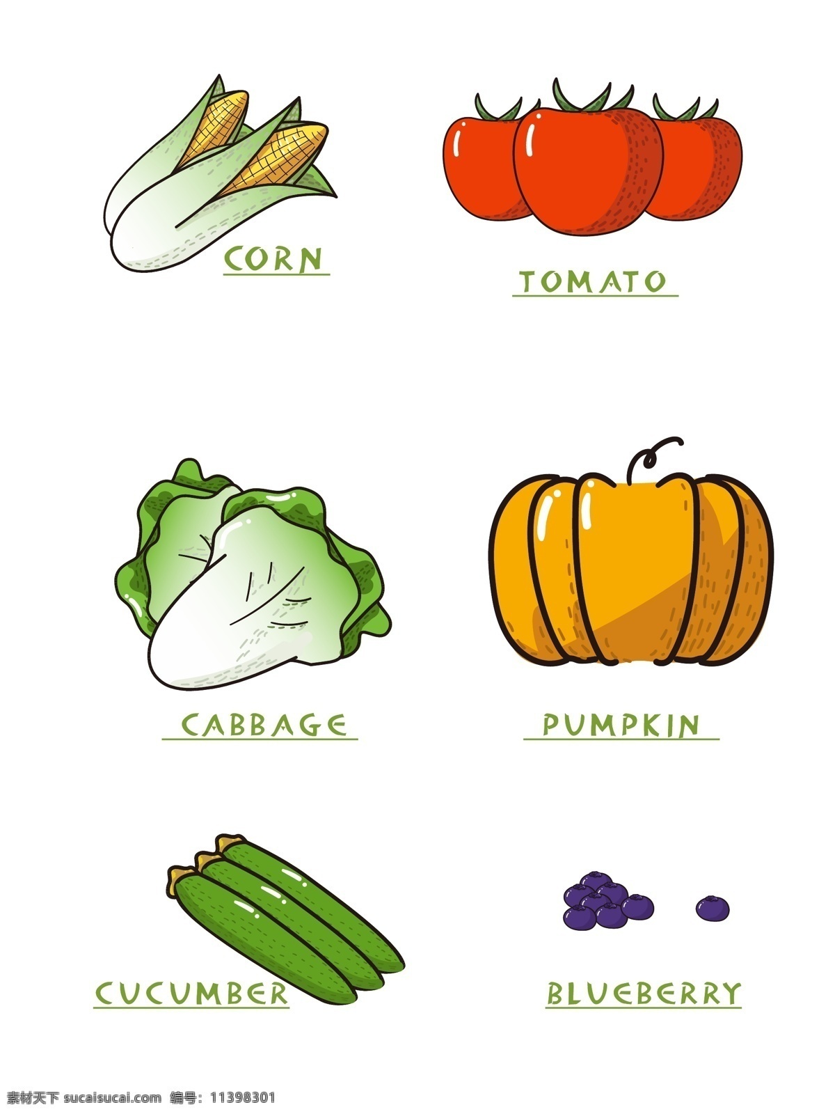蔬菜水果 手绘 矢量 商业 元素 蔬菜 小清新 水果 手账