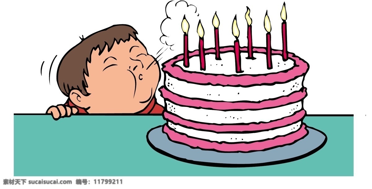 生日素材 生日 蛋糕 人物 男孩 蜡烛 吹蜡烛的男孩 节日素材 矢量图库