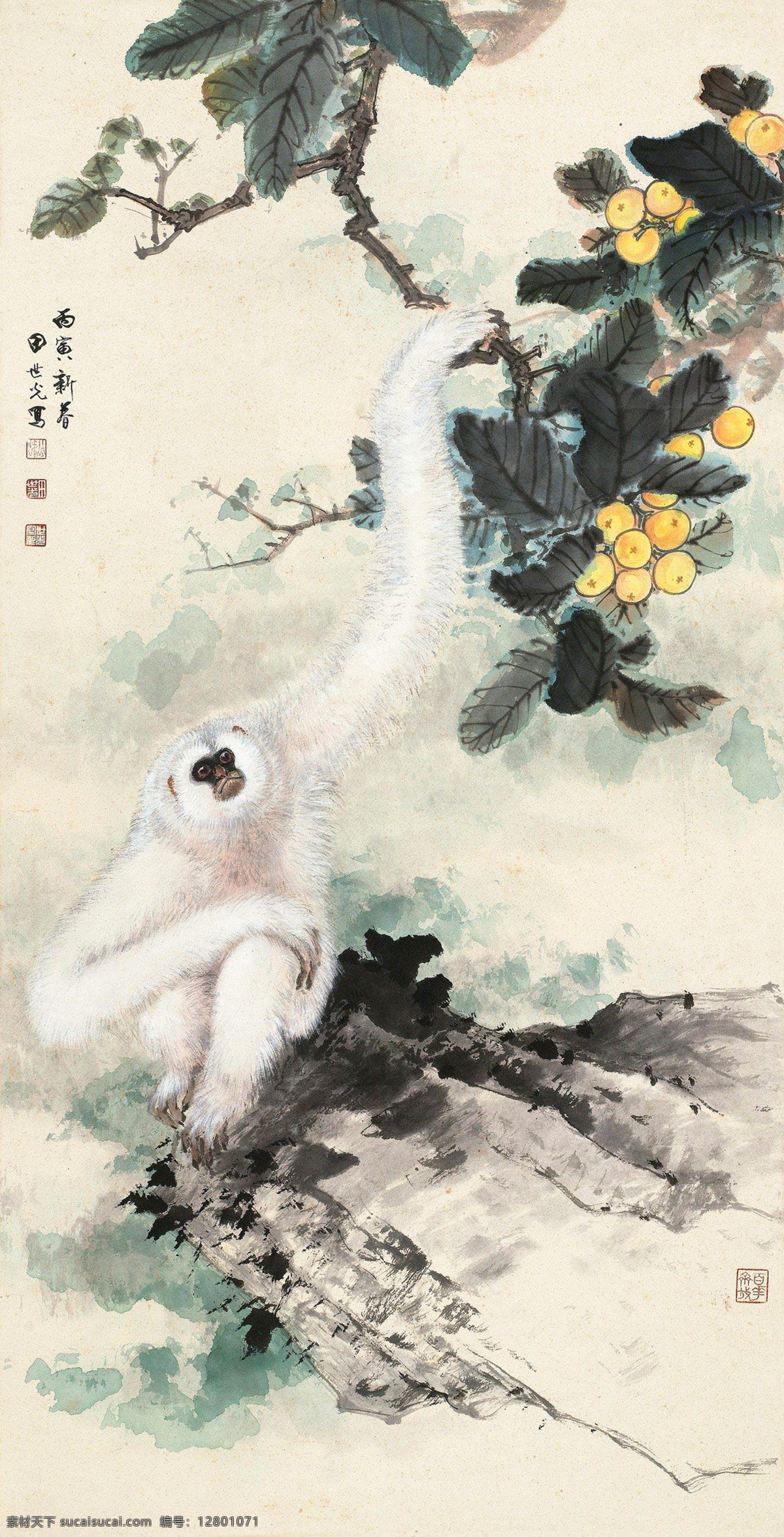 工笔画 国画 绘画书法 枇杷 水墨画 文化艺术 中国画 仙 猿 设计素材 模板下载 枇杷仙猿 田世光 猿猴 竹子