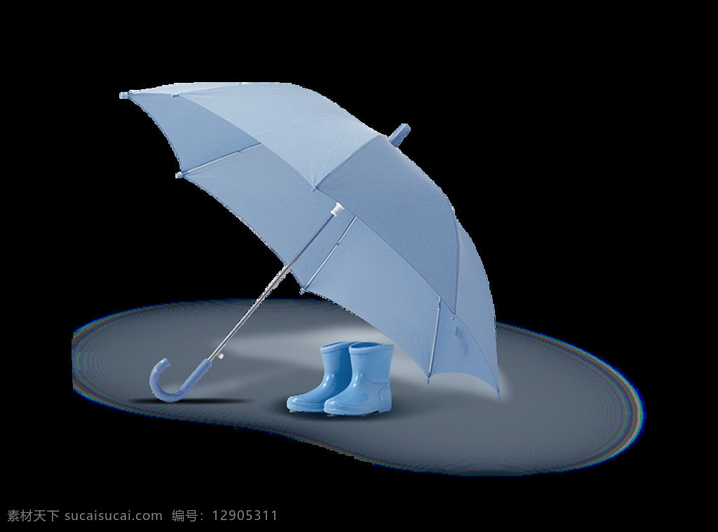 蓝色 雨鞋 雨伞 元素 png元素 免抠元素 透明素材 下雨 鞋子 遮雨